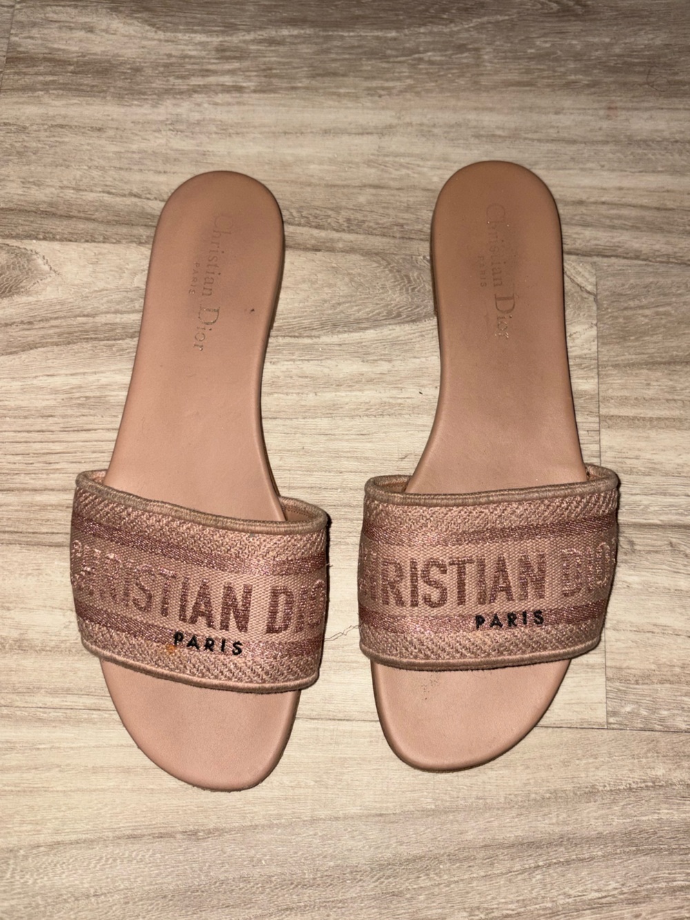Dior Embroidered Slide Sandals in Dusty Pink